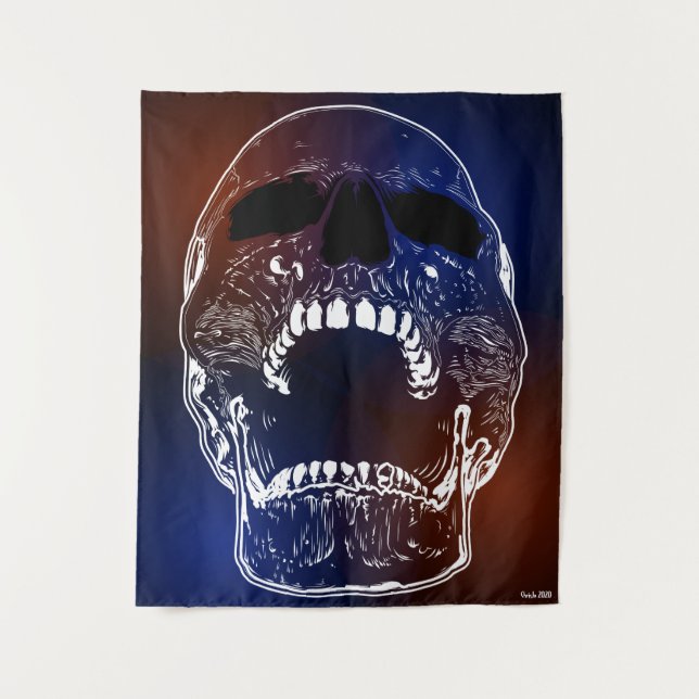 Red White Blue Skull - Human Skull Tapestry (Front)