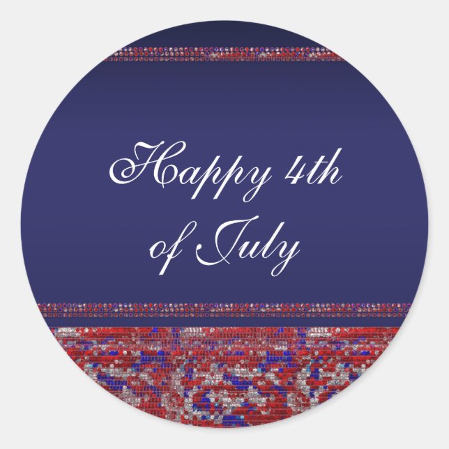 Red White & Blue Sparkle Sequins 4th of July Party Classic Round Sticker (Front)