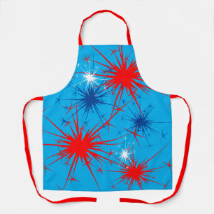 Red White Blue Sparks Patriotic Fireworks Holiday Apron