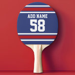 Red White Blue Sports Jersey Custom Name Number Ping Pong Paddle<br><div class="desc">If you are a Fantasy Football team owner,  make your own products and show off to your friends! Or - Do you play High School Football and want a memento? This sports design is perfect for any athlete playing soccer or baseball.</div>