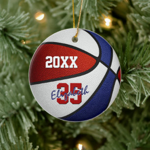 red white blue sports keepsake basketball ceramic ornament