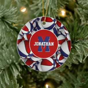 red white blue sports personalized basketball ceramic ornament