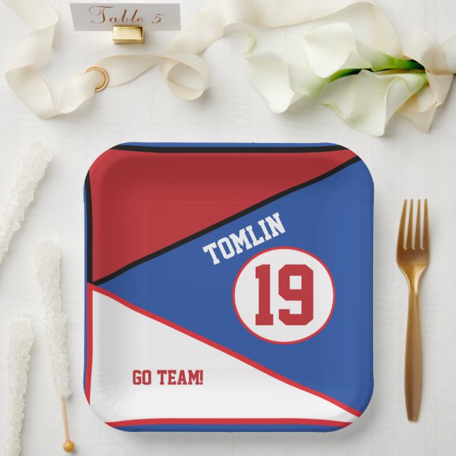 Red, White & Blue Sports Theme Paper Plate (Wedding)
