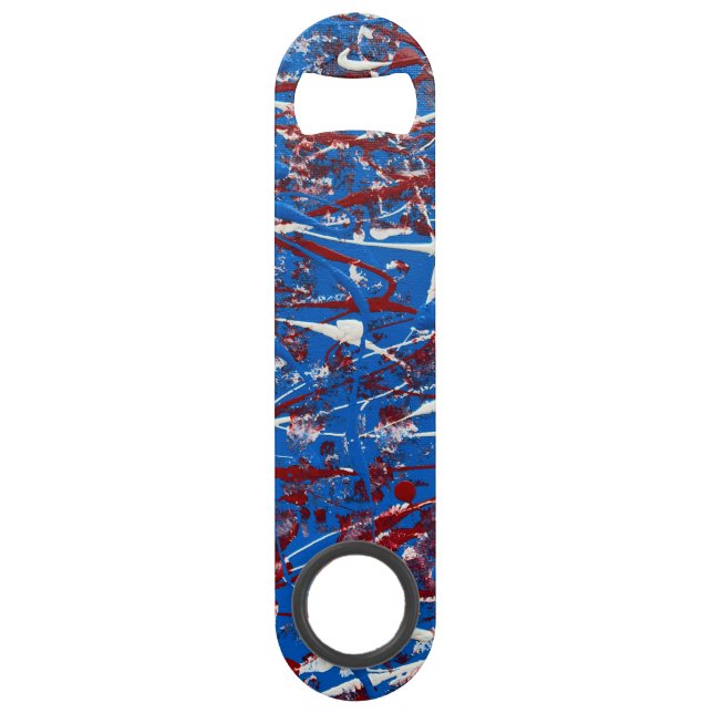 Red White Blue Stainless Steel Bottle Opener Bar Key (Front)