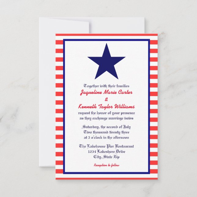 Red White & Blue Star - 3x5 Wedding Invitation (Front)