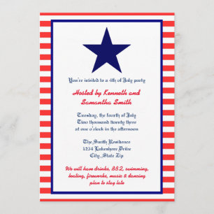 Red White & Blue Star - Party Invitation