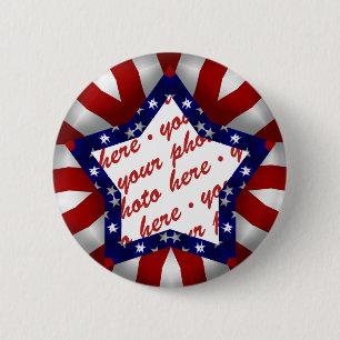 Red White & Blue Star Shaped Photo Frame 2 Inch Round Button