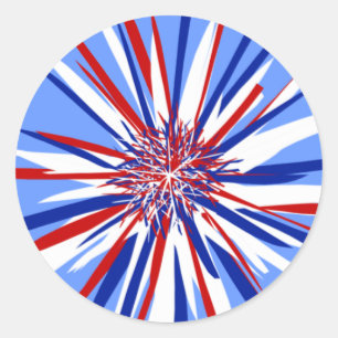 Red White & Blue Starburst Classic Round Sticker