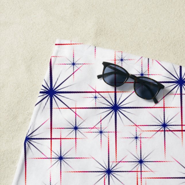 Red white & blue starbursts  beach towel (In Situ)