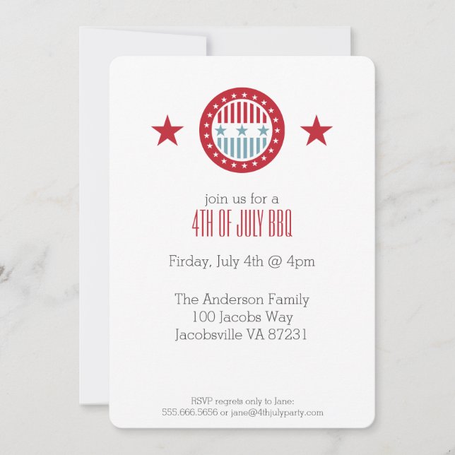 Red White & Blue Stars 4 juillet Invitations (Devant)