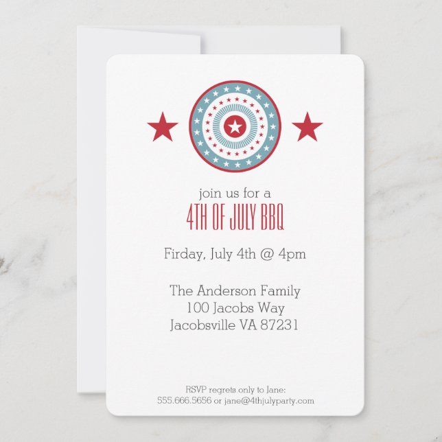 Red White & Blue Stars 4 juillet Invitations (Devant)