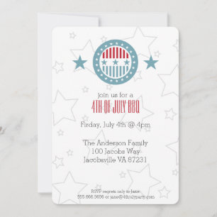 Red White & Blue Stars 4th of July Invitations