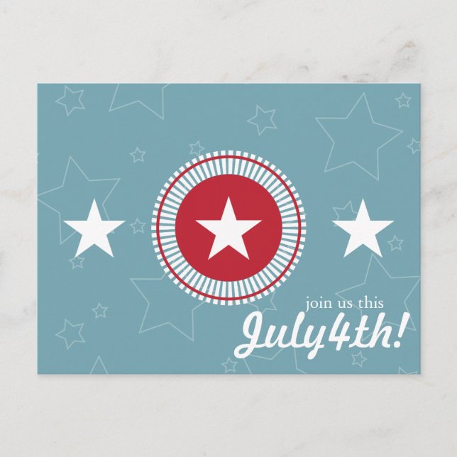 Red White & Blue Stars 4th of July Postcards (Front)