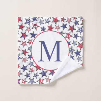 Red White Blue Stars America Patriotic Monogram  Wash Cloth