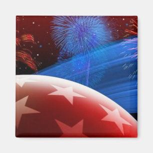 Red White Blue Stars and Fireworks Magnet