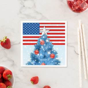 Red White Blue Stars and Stripes USA Christmas Napkin