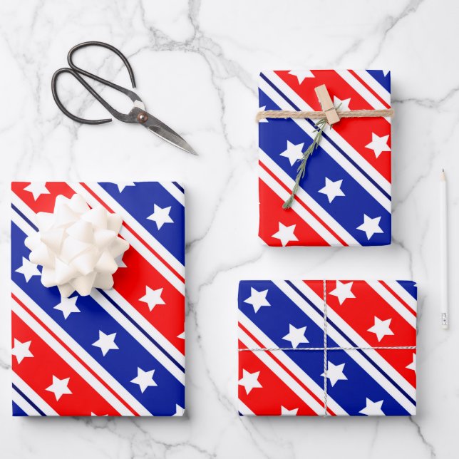 Red White Blue Stars and Stripes  Wrapping Paper Sheet (Front)