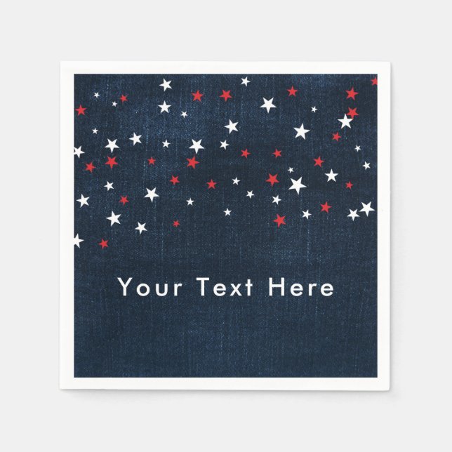 Red White & Blue Stars Denim Custom Party Napkin (Front)