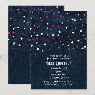 Red White & Blue Stars Denim Party Invitations