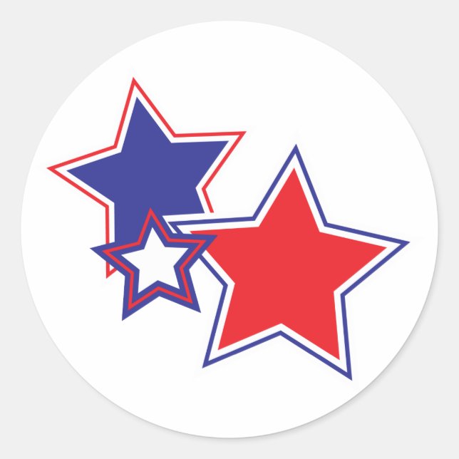 Red White Blue Stars Patriotic Classic Round Sticker (Front)