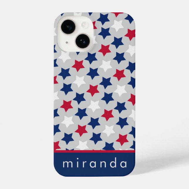 Red White Blue Stars Personalized Name iPhone Case (Back)