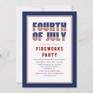 Red White Blue Stars Stripes 4th of July Party Invitation