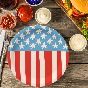 Red White & Blue Stars & Stripes Family Barbecue Paper Plate