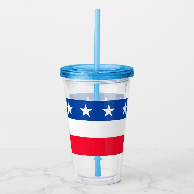 Red White Blue Stars Stripes Patriotic Acrylic Tumbler (Front)