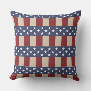 RED WHITE BLUE STARS & STRIPES PATRIOTIC THROW PILLOW