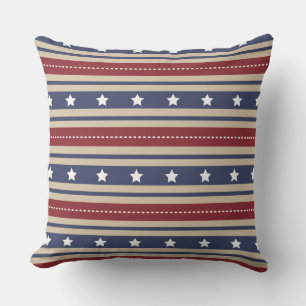 RED WHITE BLUE STARS & STRIPES PATRIOTIC THROW PILLOW