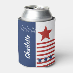Red White & Blue Stars & Stripes Personalized  Can Cooler