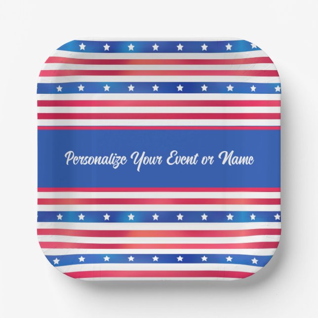 Red White Blue Stars Stripes USA America Patriotic Paper Plate (Front)