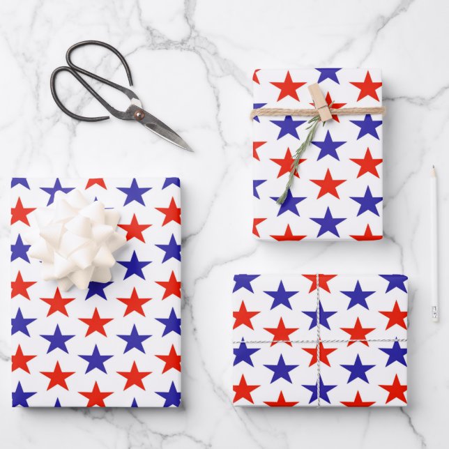Red White Blue Stars  Wrapping Paper Sheet (Front)