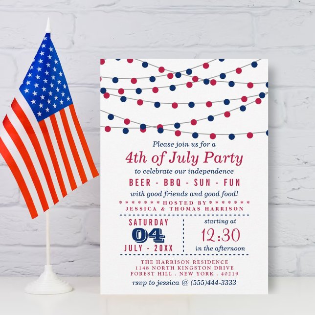 Red, White & Blue String Lights 4th Of July Party Invitation (Creator Uploaded)