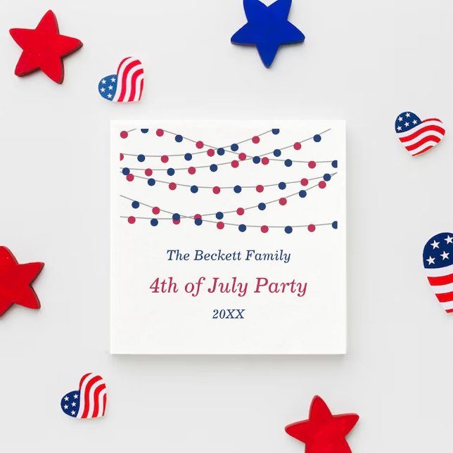 Red, White & Blue String Lights 4th Of July Party Napkin (Creator Uploaded)
