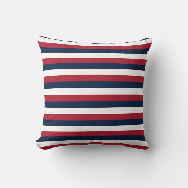 Red White Blue Stripe Throw Pillow Nautical (Front)