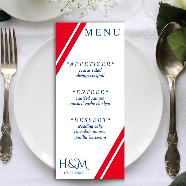 Red White & Blue Stripe Wedding Reception Menu (Red White & Blue Stripe Wedding Reception Menu)
