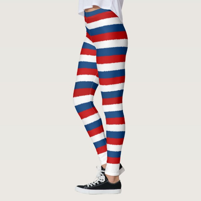 Red White Blue Striped Pattern  Leggings (Left)