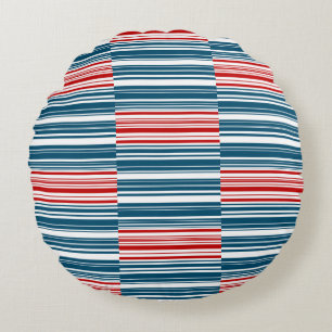 Red White Blue Striped Pattern Round Pillow