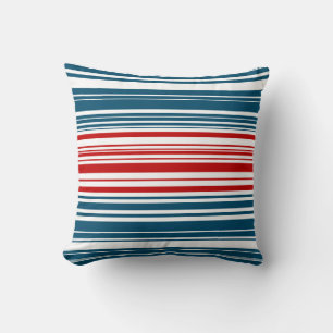 Red White Blue Striped Pattern Throw Pillow