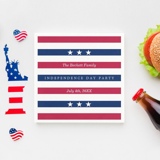Red, White & Blue Stripes 4th Of July Party Napkin (Creator Uploaded)