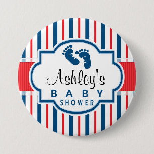 Red, White, & Blue Stripes Baby Shower 3 Inch Round Button