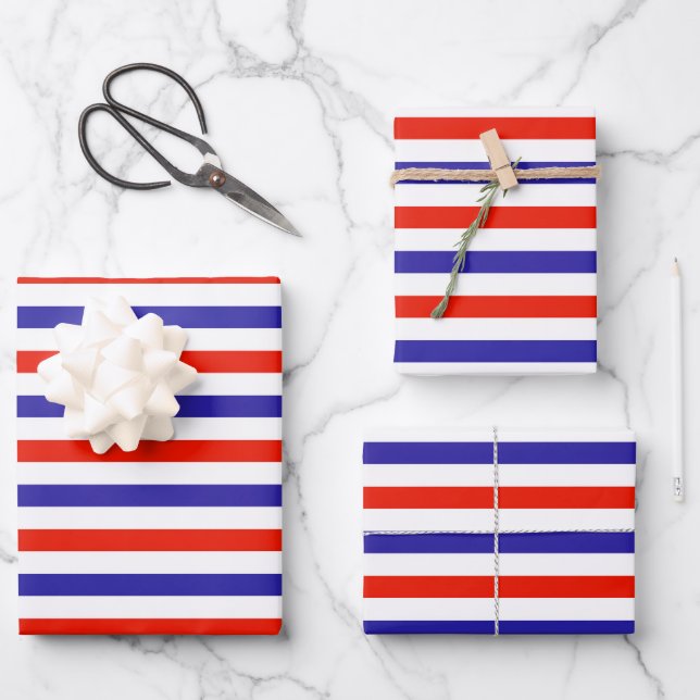 Red White Blue Stripes  Wrapping Paper Sheet (Front)