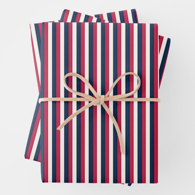 Red White & Blue Stripes Wrapping Paper Sheet (In situ)