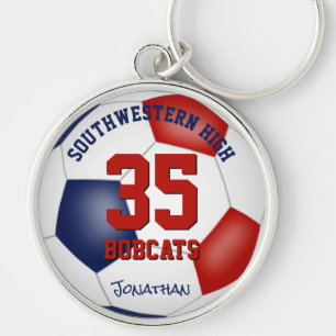 red white blue team colours boys girls name soccer keychain
