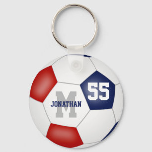 red white blue team colours boys girls soccer ball keychain