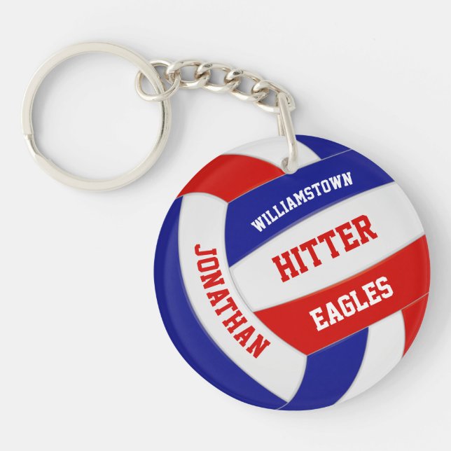red white blue team colours personalized volleybal keychain (Front)