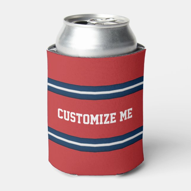 Red White Blue Team Jersey Stripes to Personalize Can Cooler (Can Front)