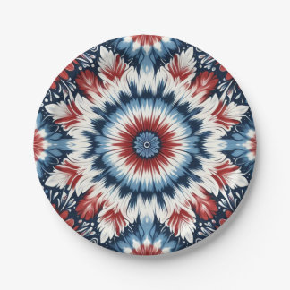Red, White & Blue Tie-dye Paper Plate