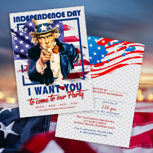 Red, White, Blue Uncle Sam 4th Of July Party Invitation